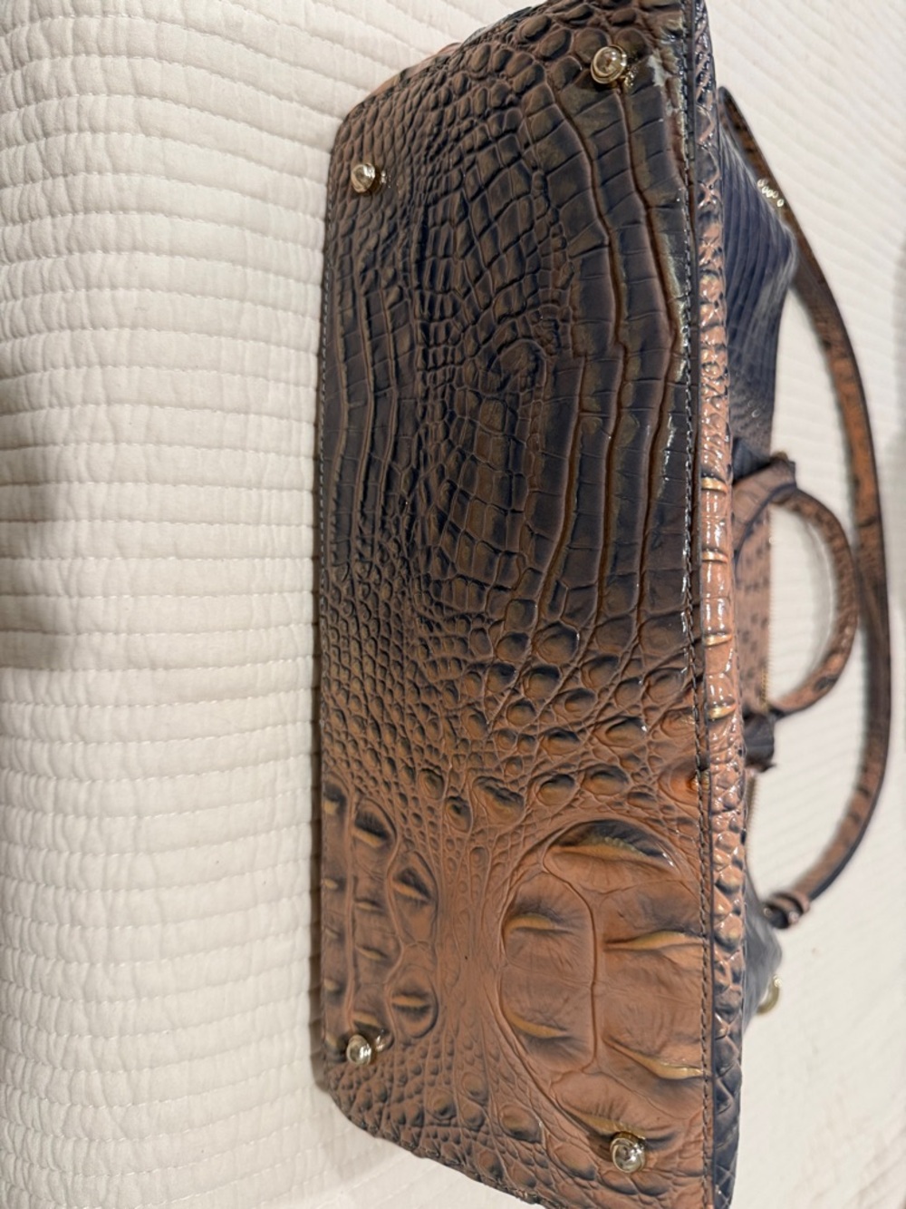 Brahmin Brown and Black Croc-Embossed Satchel - Picture 2 of 4
